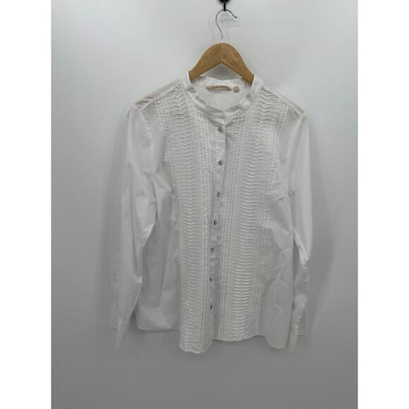 Soft Surroundings Button Front Shirt Women Large White Edwardian Pleated Clean - Picture 1 of 7